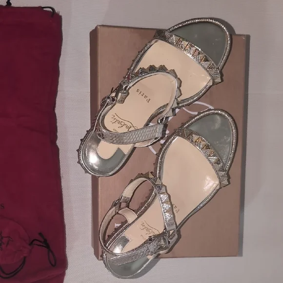 Christian Louboutin Madmonica Spiked Metallic Leather Sandals - Size 37 - Picture 3 of 15